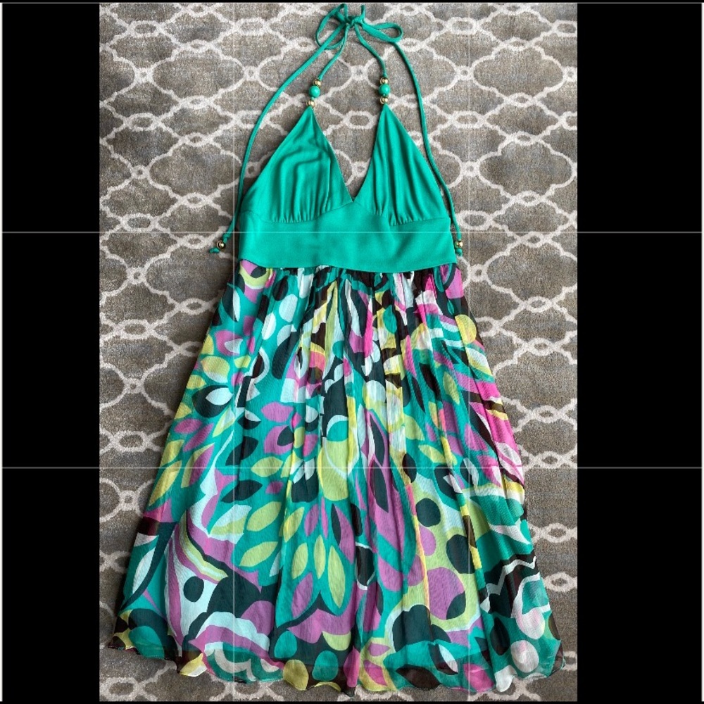 Milly Halter Floral Silk Chiffon Casual Dress